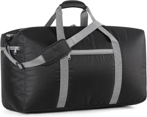 65L Foldable Travel Duffle Bag - Large Luggage Storage Bag for Weekender Travel Sport Camping - Black