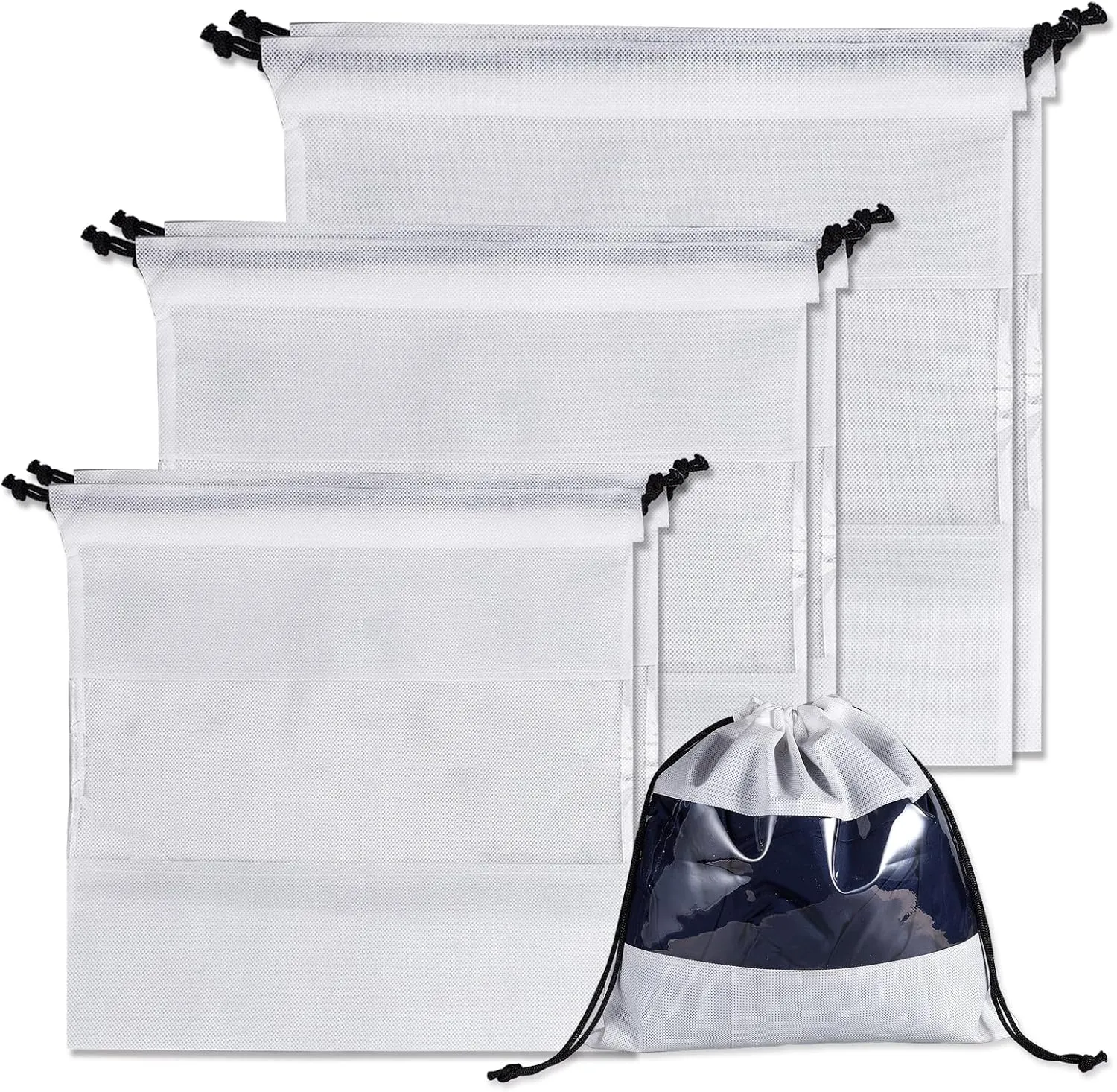 6Pcs 3 Sizes Non Woven Fabric Cloth Storage Pouches, Dustproof Drawstring Bag, String Dust Pouch for Purse Handbags Packing Shoe Pouch Bag