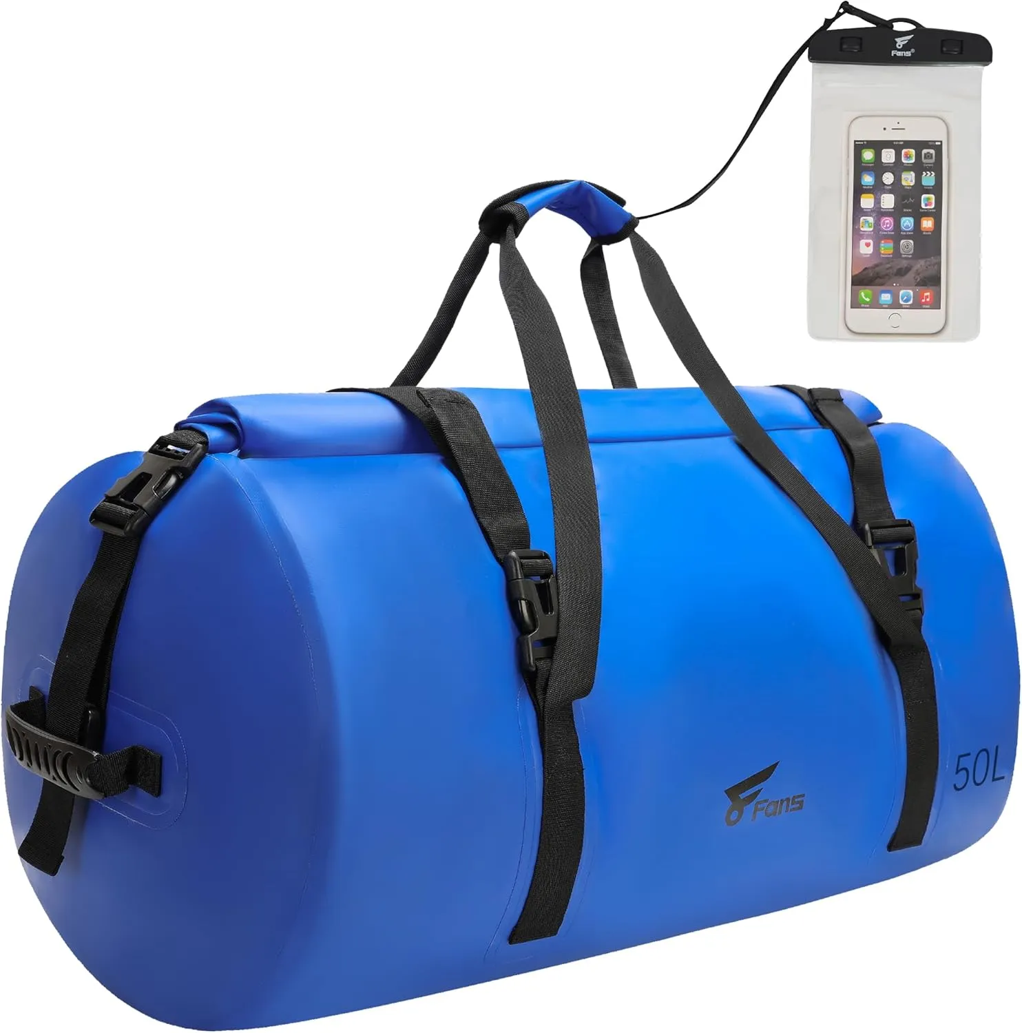 8 Fans Extra Large Waterproof Duffle Bag,Heavy Duty Travel Dry Bag with Durable Straps & Handles, Ideal for Kayaking,Paddleboarding,Boating,Rafting,and Fishing (Blue, 50L)