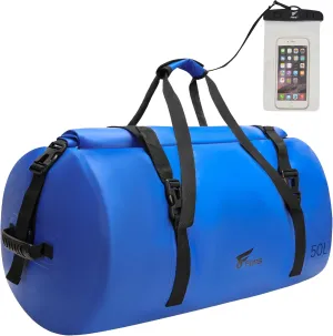 8 Fans Extra Large Waterproof Duffle Bag,Heavy Duty Travel Dry Bag with Durable Straps & Handles, Ideal for Kayaking,Paddleboarding,Boating,Rafting,and Fishing (Blue, 50L)