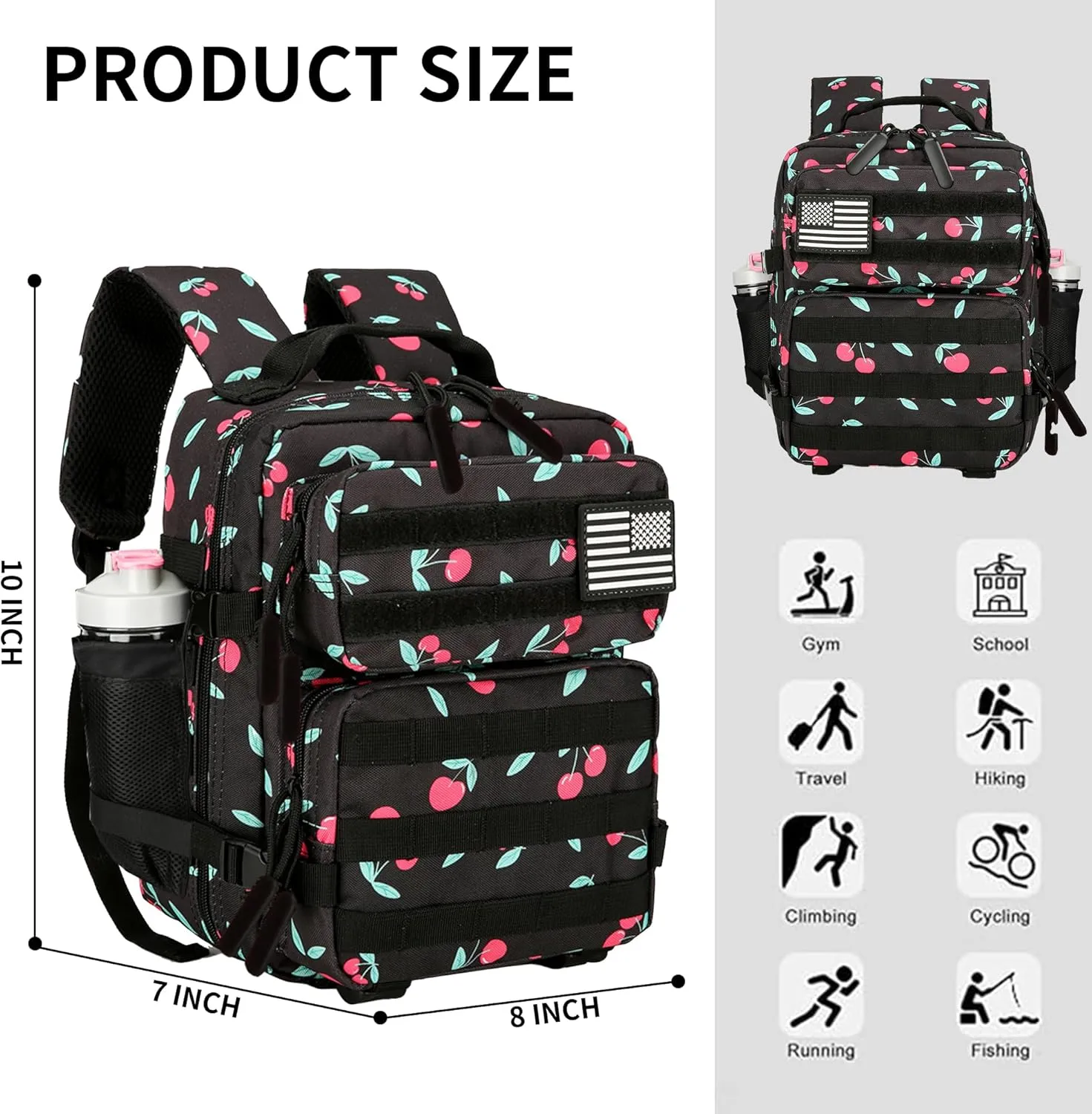 9L Mini Tactical Backpack for Men and Women, Tactical Backpack Small for Hiking, Small Tactical Bag (Cherry Black)