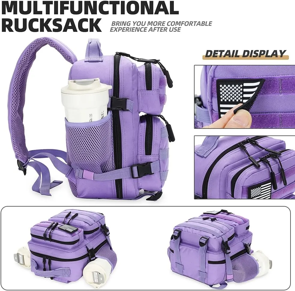 9L Mini Tactical Backpack for Men and Women, Tactical Backpack Small for Hiking, Small Tactical Bag（Light Purple）