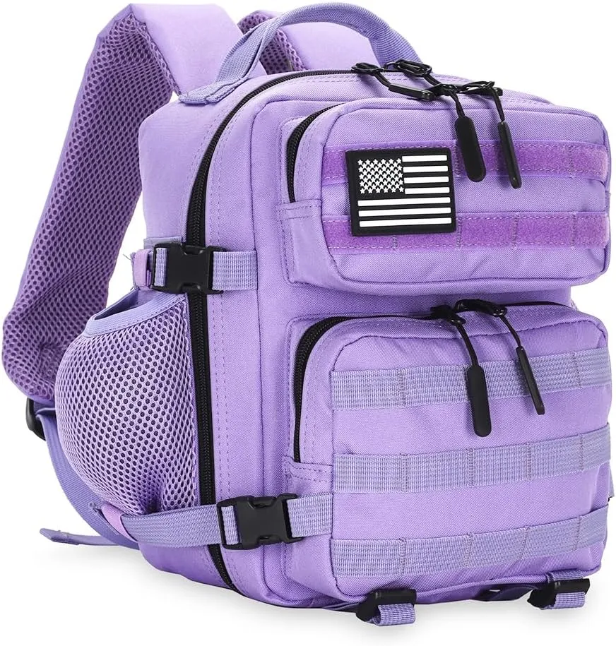 9L Mini Tactical Backpack for Men and Women, Tactical Backpack Small for Hiking, Small Tactical Bag（Light Purple）