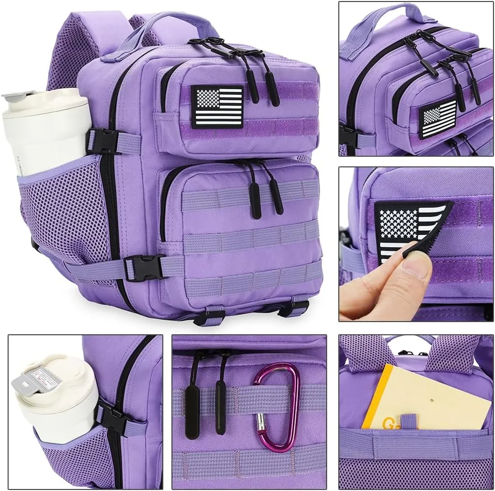 9L Mini Tactical Backpack for Men and Women, Tactical Backpack Small for Hiking, Small Tactical Bag（Light Purple）