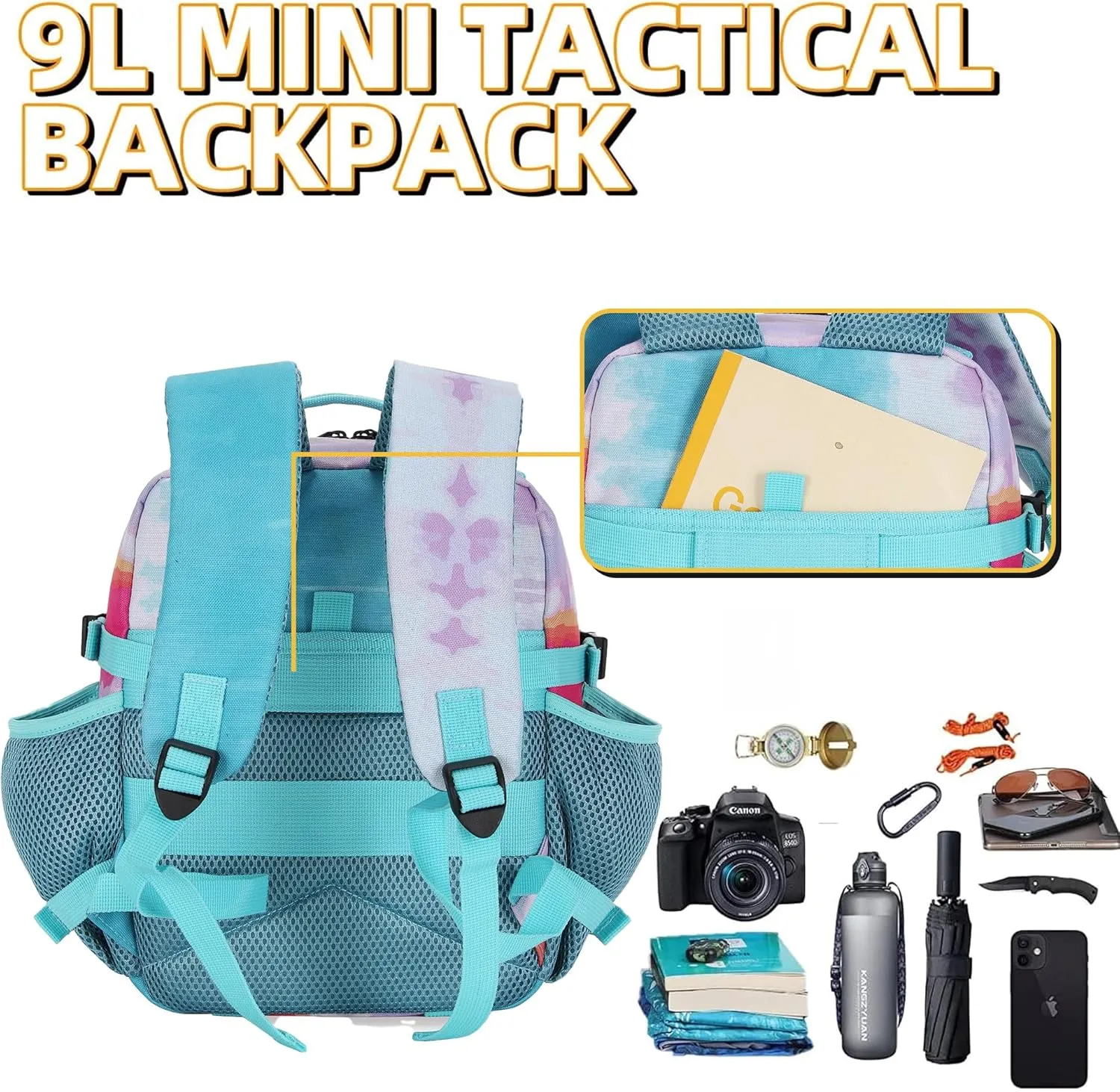 9L Tactical Assault Backpack Gym Backpack Hiking Travel Backpack Camping Backpack (Rainbow Tie-Dye)