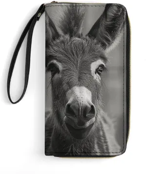 A Donkey Pattern Wallet Large Capacity Leather Wallet Zip Around Phone Clutch Travel Purse for Men Women