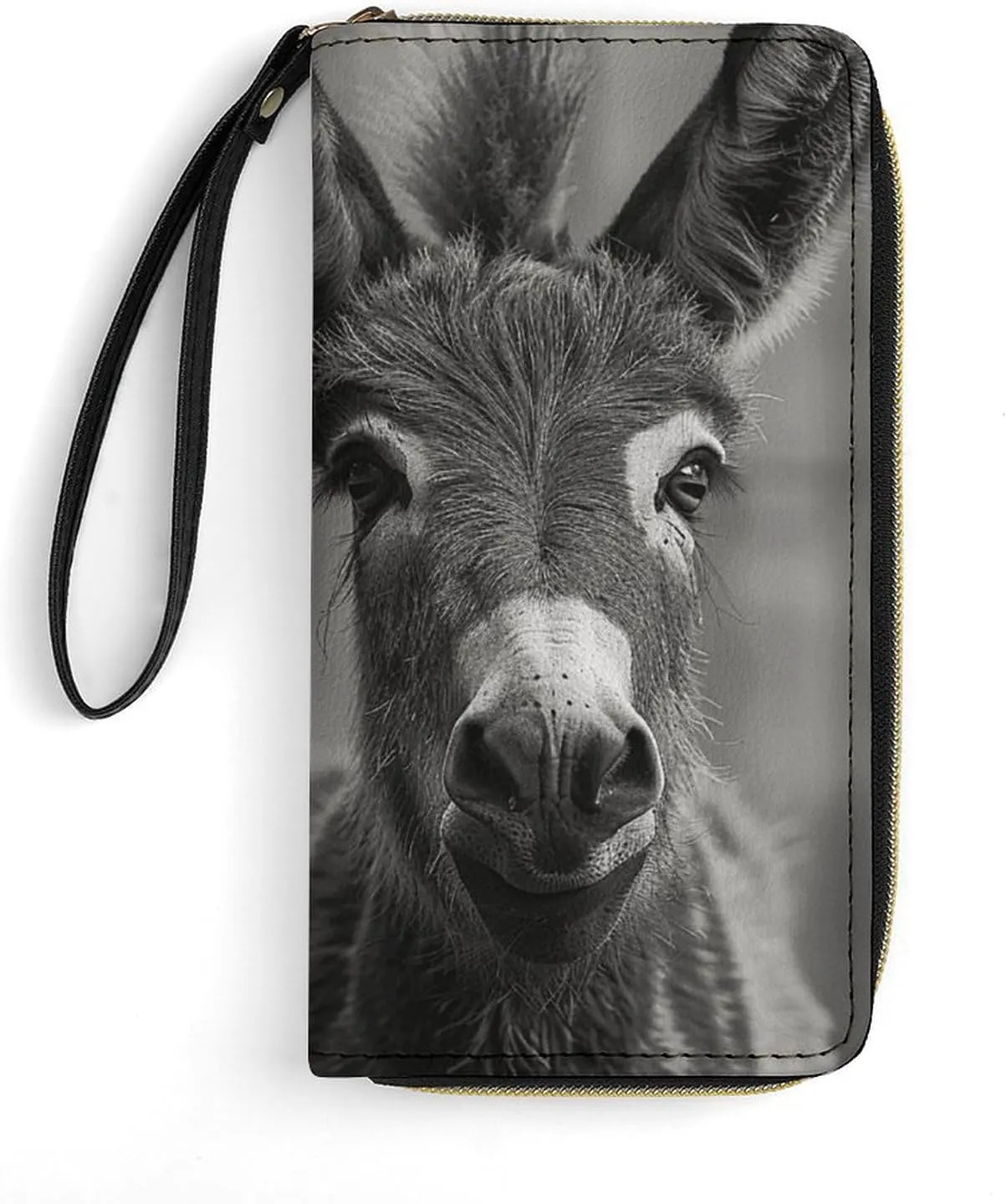 A Donkey Pattern Wallet Large Capacity Leather Wallet Zip Around Phone Clutch Travel Purse for Men Women