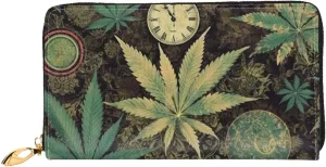 A Puff In Time Weed Marijuana Leather Wallets For Women Waterproof Zip Around Clutch Purses Large Credit Card Holder With Phone Holder Ladies Travel Coin Purse