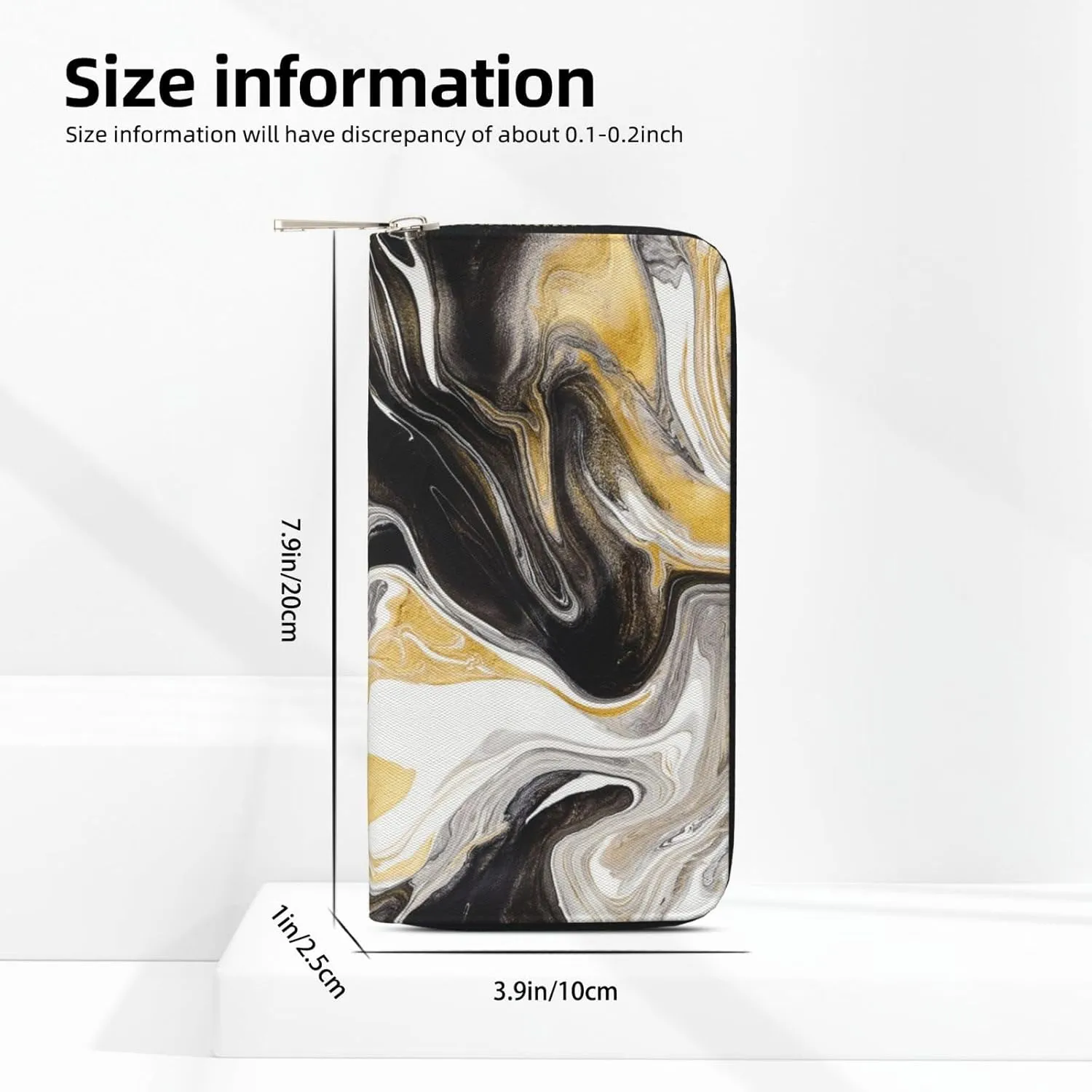 Abstract Black and Gold Swirl Liquid Ink Marble Wallet for Men Women Elegant Long Clutch Zip Around Travel Leather Coin Purse Large Capacity Credit Card Holder Handbag