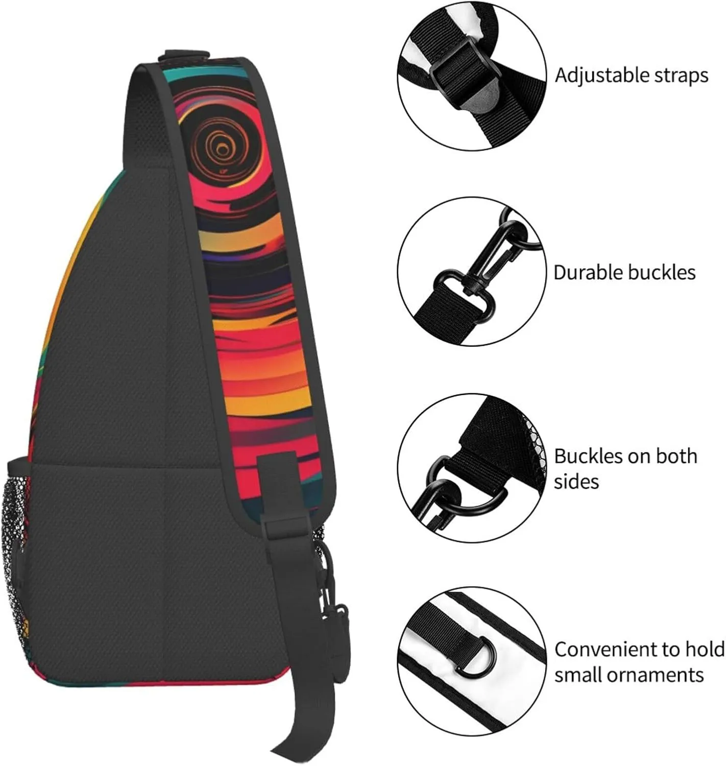 Abstract Circle Swirls Print Sling Backpack, Sling Bag, Crossbody Chest Bag Daypack, for Hiking Travel