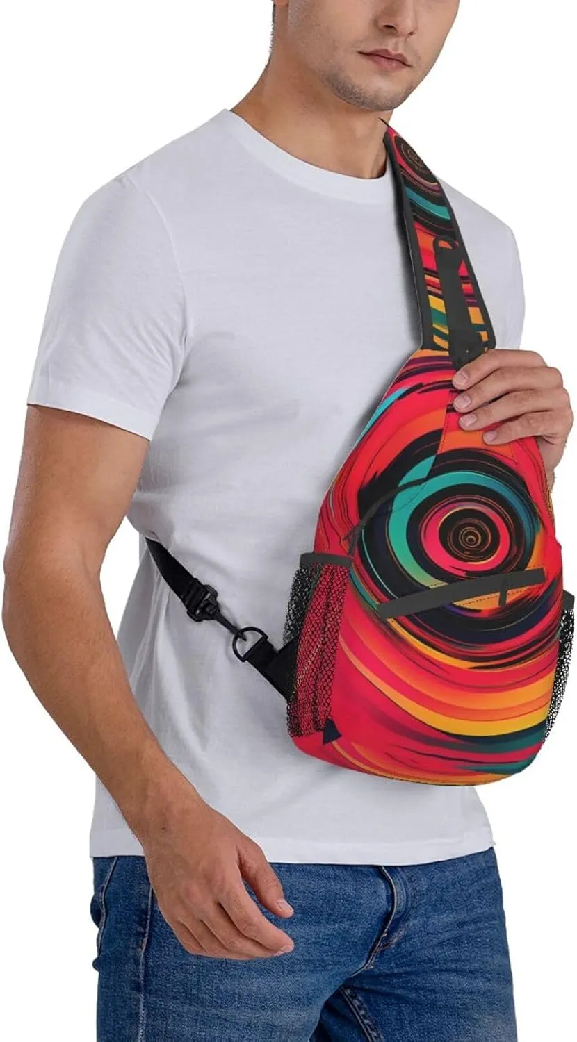 Abstract Circle Swirls Print Sling Backpack, Sling Bag, Crossbody Chest Bag Daypack, for Hiking Travel