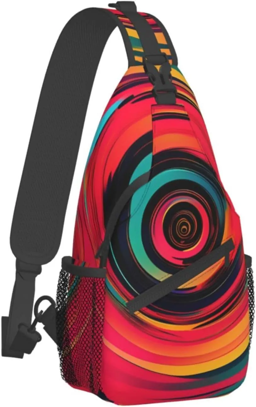 Abstract Circle Swirls Print Sling Backpack, Sling Bag, Crossbody Chest Bag Daypack, for Hiking Travel