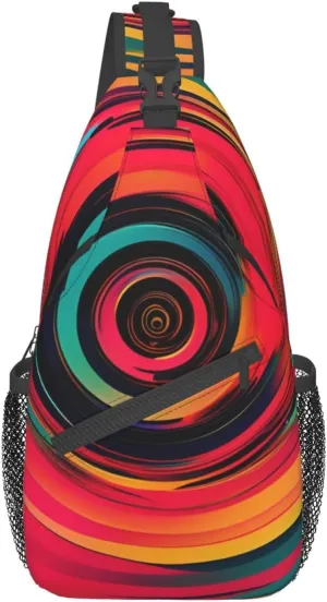 Abstract Circle Swirls Print Sling Backpack, Sling Bag, Crossbody Chest Bag Daypack, for Hiking Travel