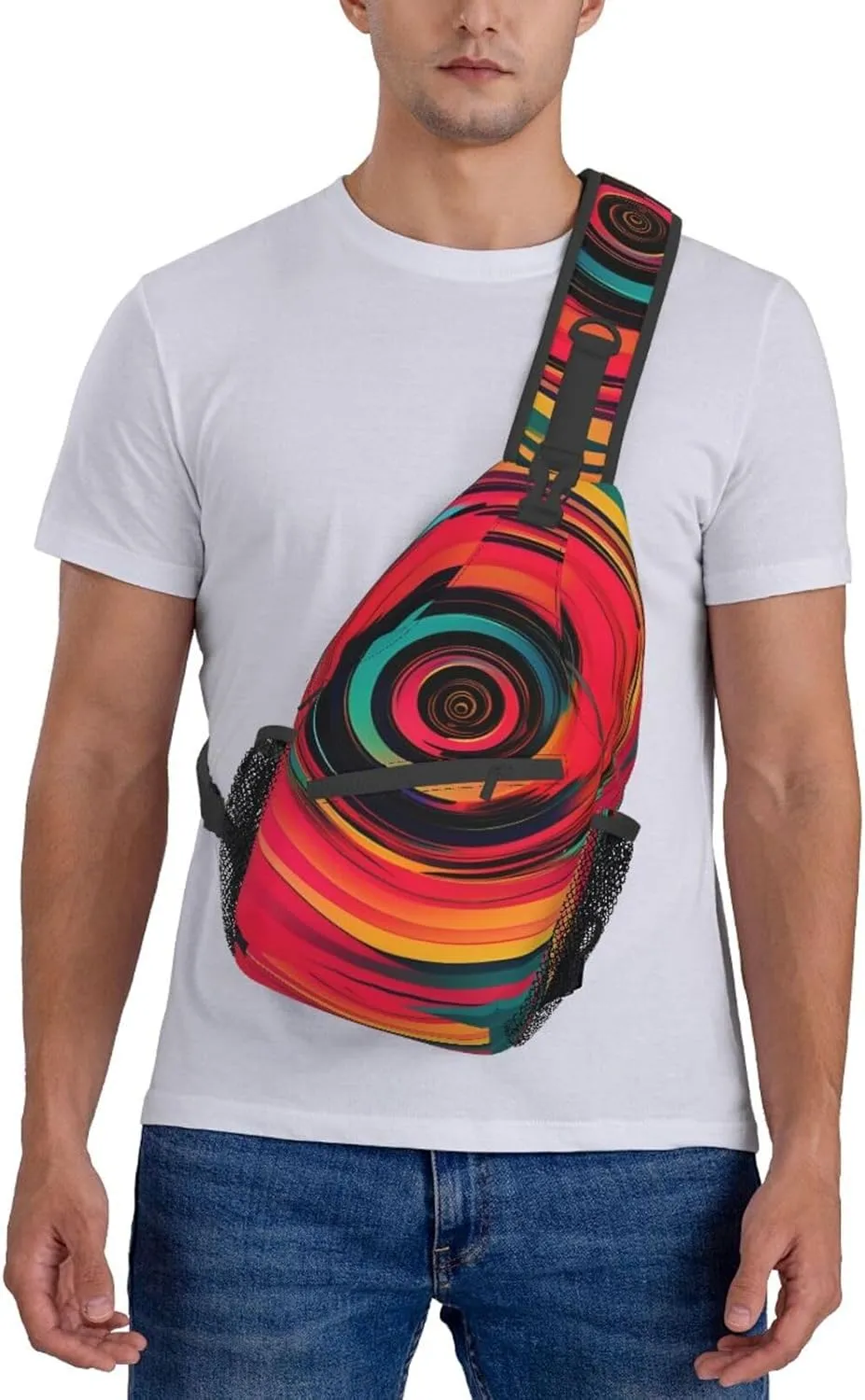 Abstract Circle Swirls Print Sling Backpack, Sling Bag, Crossbody Chest Bag Daypack, for Hiking Travel