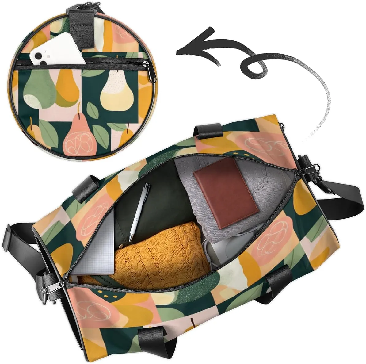 Abstract Fruit Apples Pears Custom Duffel Bags Weekender Bags Custom Sport Duffel Bag Carry on Overnight Weekender Bag