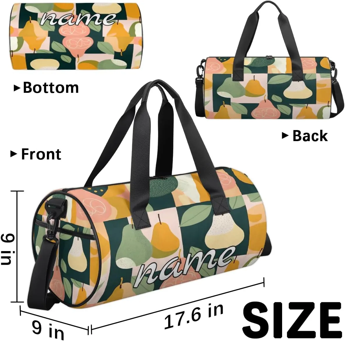 Abstract Fruit Apples Pears Custom Duffel Bags Weekender Bags Custom Sport Duffel Bag Carry on Overnight Weekender Bag