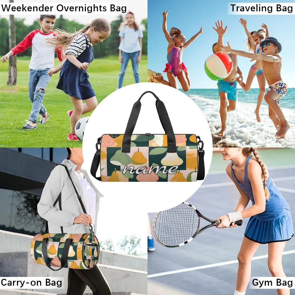 Abstract Fruit Apples Pears Custom Duffel Bags Weekender Bags Custom Sport Duffel Bag Carry on Overnight Weekender Bag