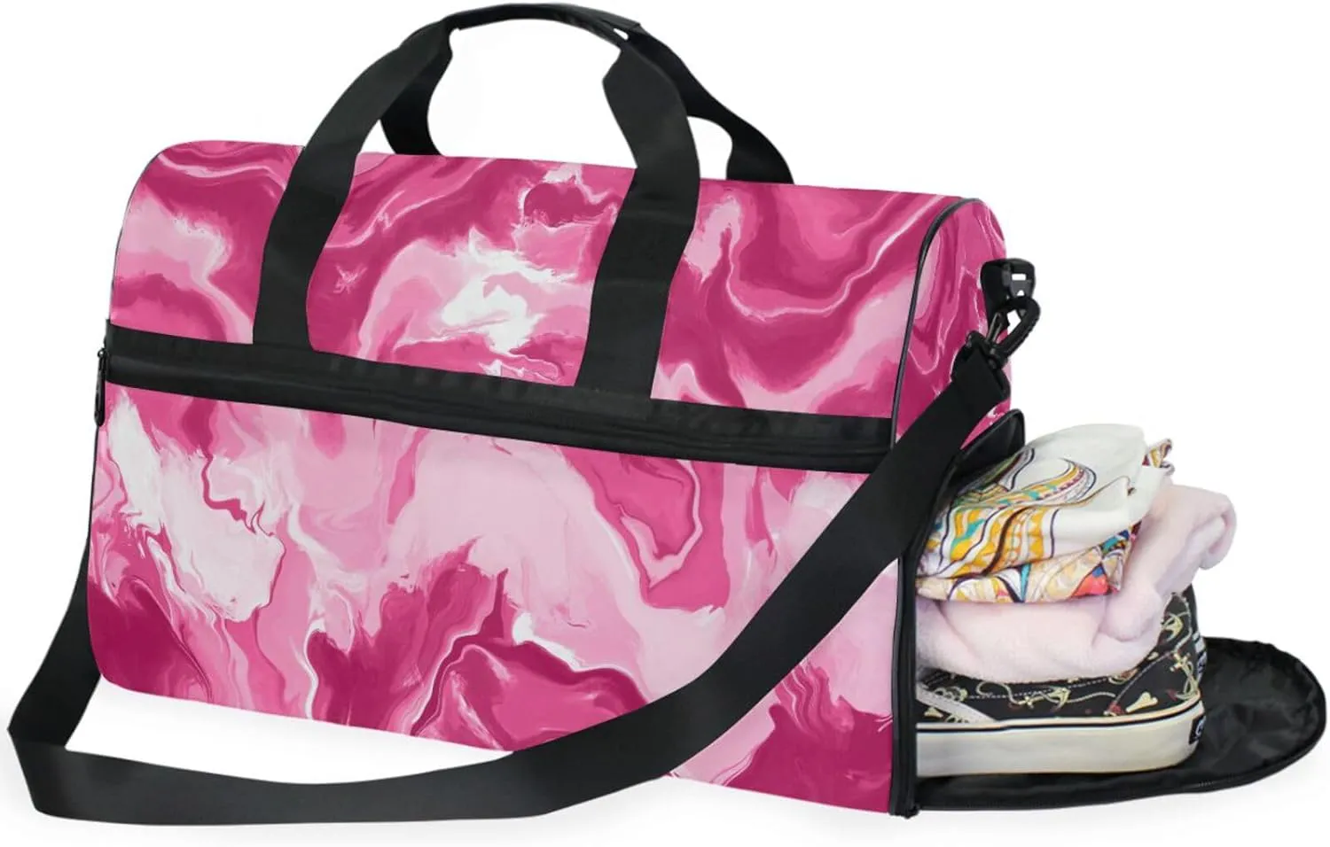 Abstract Pink Liquid Tie Dye Marble Duffel Bag for Travel, Large Sport Gym Bag with Shoe Compartment