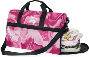 Abstract Pink Liquid Tie Dye Marble Duffel Bag for Travel, Large Sport Gym Bag with Shoe Compartment