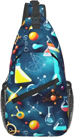 Abstract Science Chemistry Print Crossbody Sling Bag, Lightweight Shoulder Backpack Adjustable Outdoor Travel Cycling Bag