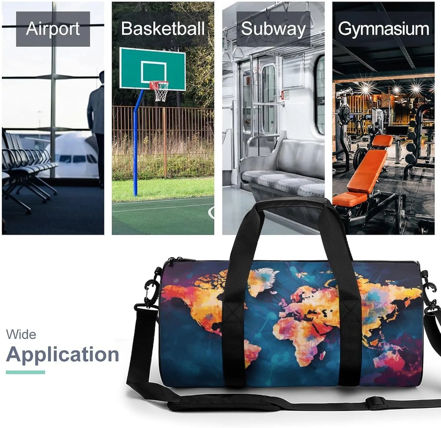 Abstract World Map Gym Bag Small Travel Duffle Bag with Compartment Carry On Weekender Bag for Women Men