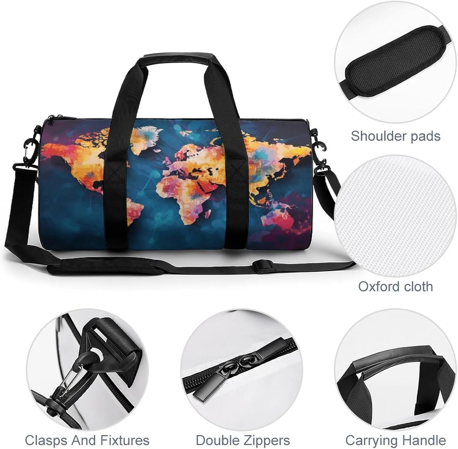 Abstract World Map Gym Bag Small Travel Duffle Bag with Compartment Carry On Weekender Bag for Women Men
