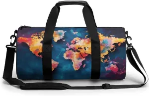 Abstract World Map Gym Bag Small Travel Duffle Bag with Compartment Carry On Weekender Bag for Women Men