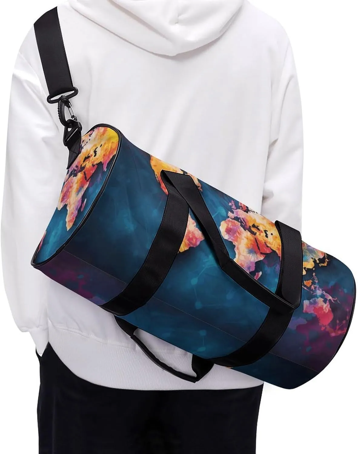 Abstract World Map Gym Bag Small Travel Duffle Bag with Compartment Carry On Weekender Bag for Women Men