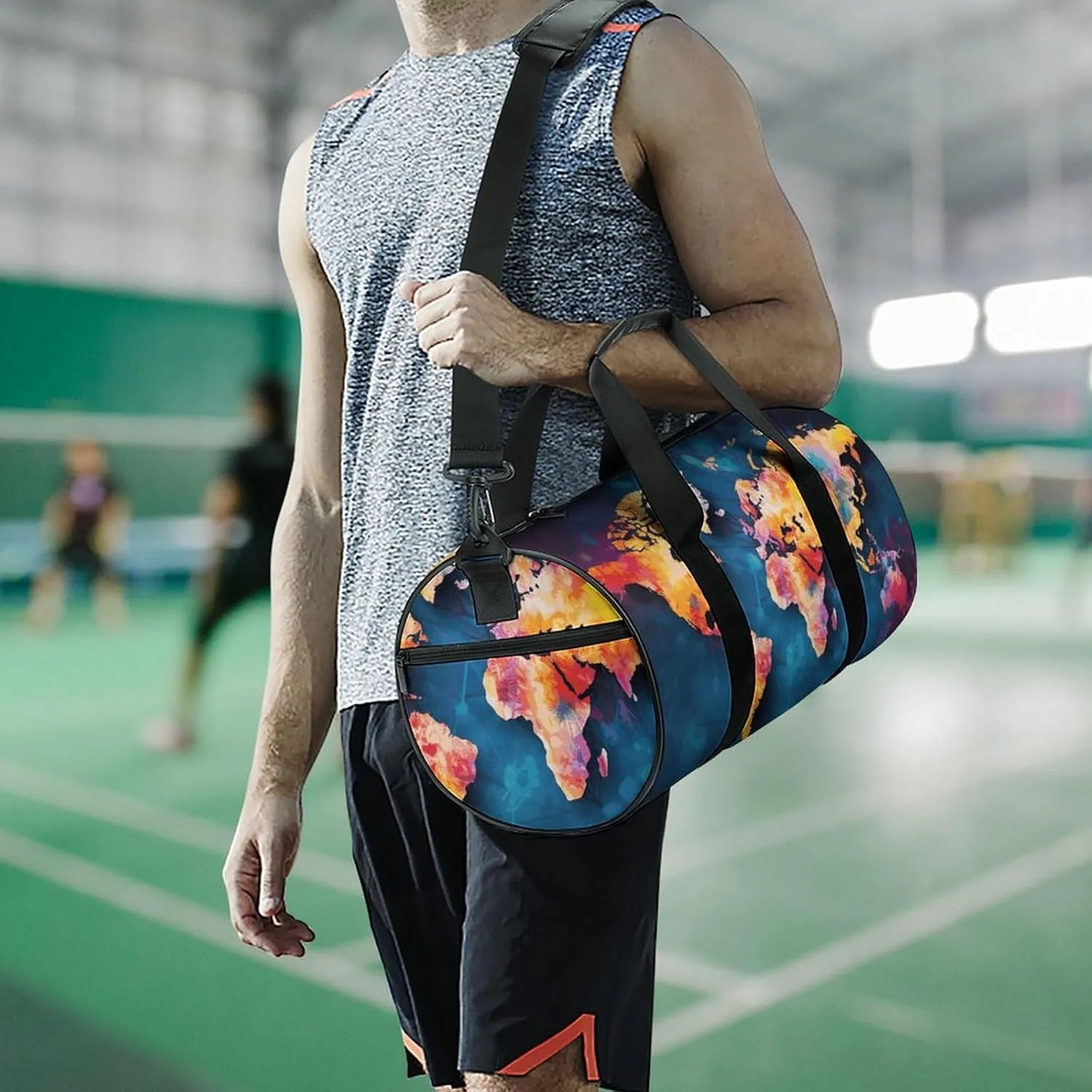 Abstract World Map Gym Bag Small Travel Duffle Bag with Compartment Carry On Weekender Bag for Women Men