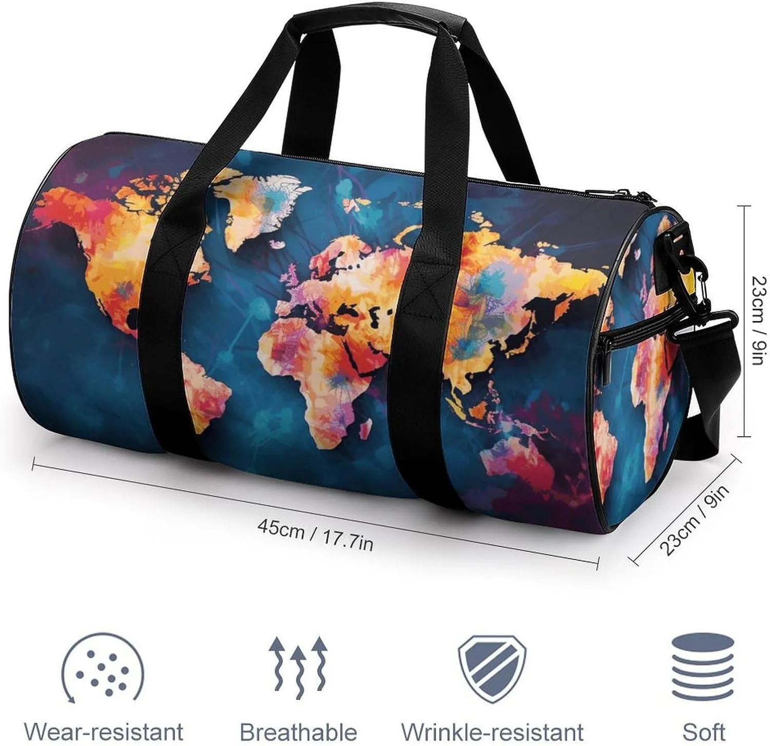 Abstract World Map Gym Bag Small Travel Duffle Bag with Compartment Carry On Weekender Bag for Women Men