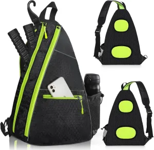 Achiou Pickleball Bag Unisex Adjustable Sling Backpack with Fence Hook Multiple Compartments