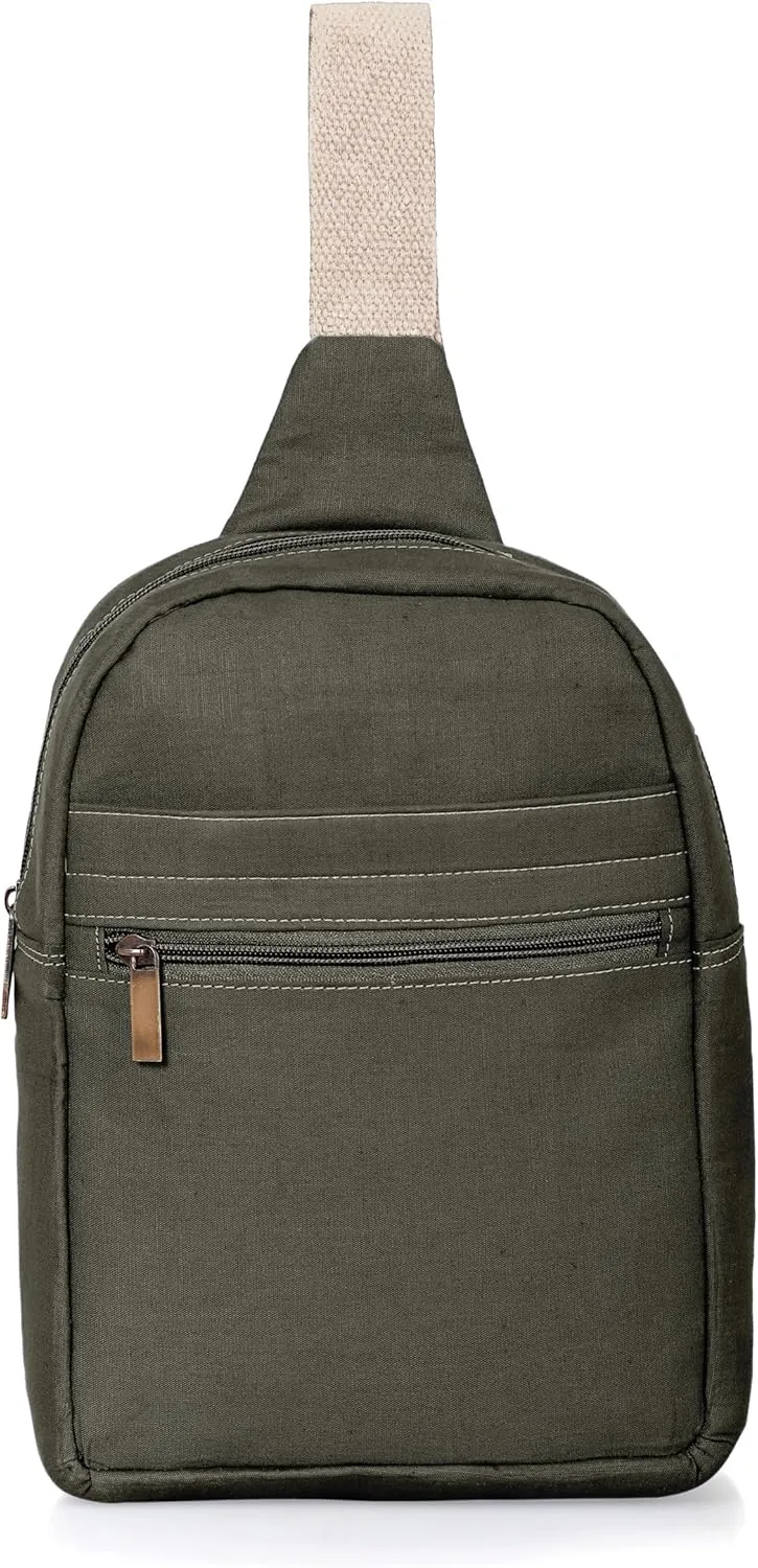 Adjustable Hemp Crossbody Sling Backpack | Stand Up Design | Shoulder Strap | Olive