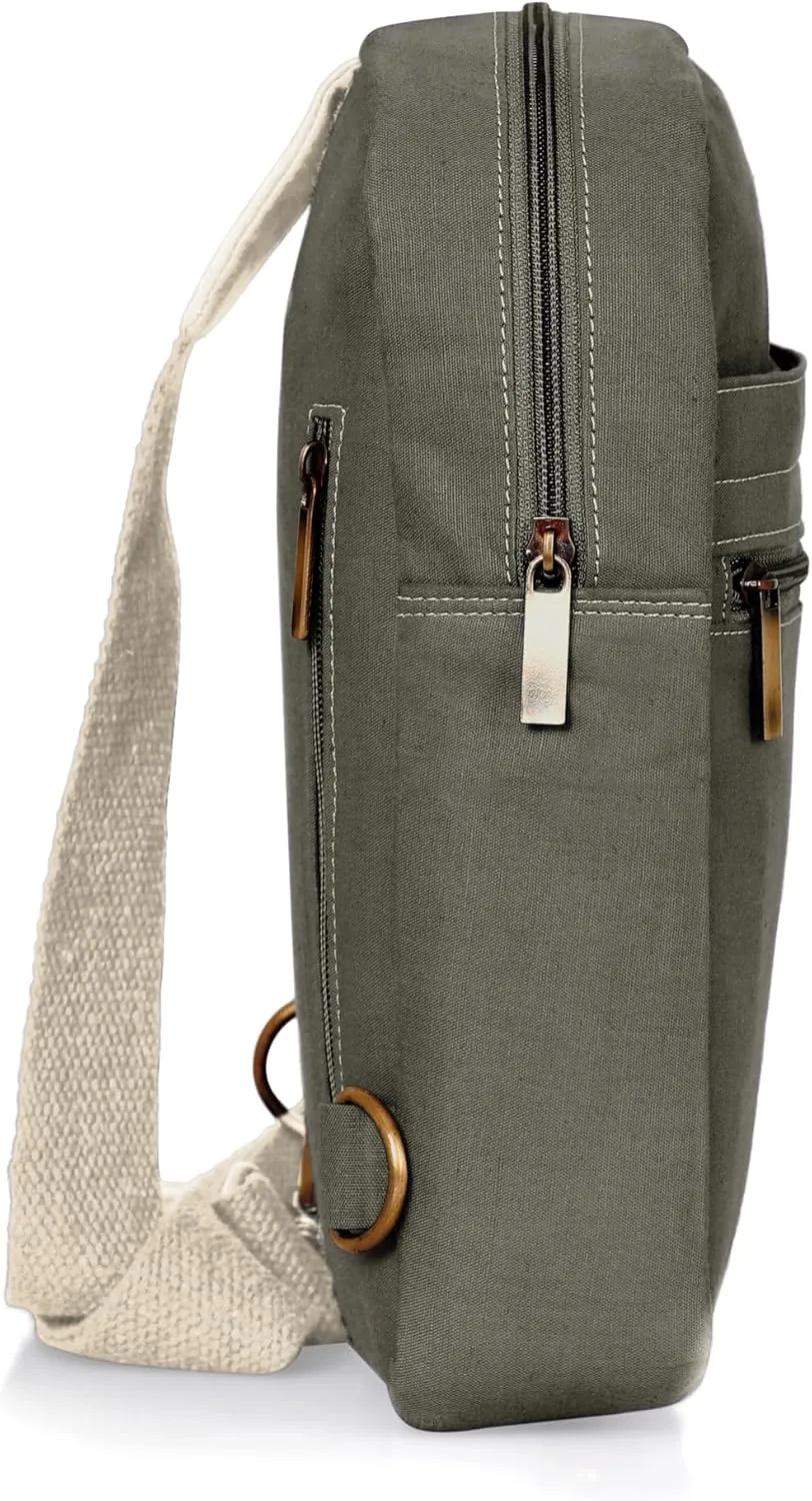 Adjustable Hemp Crossbody Sling Backpack | Stand Up Design | Shoulder Strap | Olive