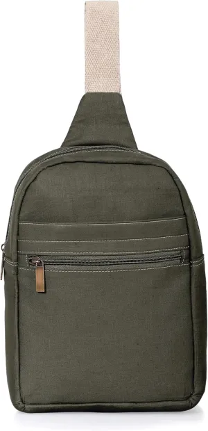 Adjustable Hemp Crossbody Sling Backpack | Stand Up Design | Shoulder Strap | Olive