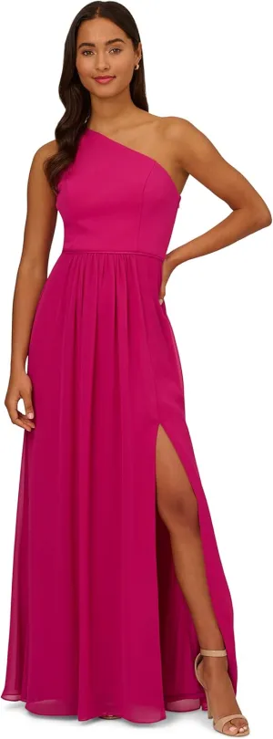 Adrianna Papell Women's One Shoulder Chiffon Gown