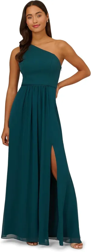 Adrianna Papell Women's One Shoulder Chiffon Gown