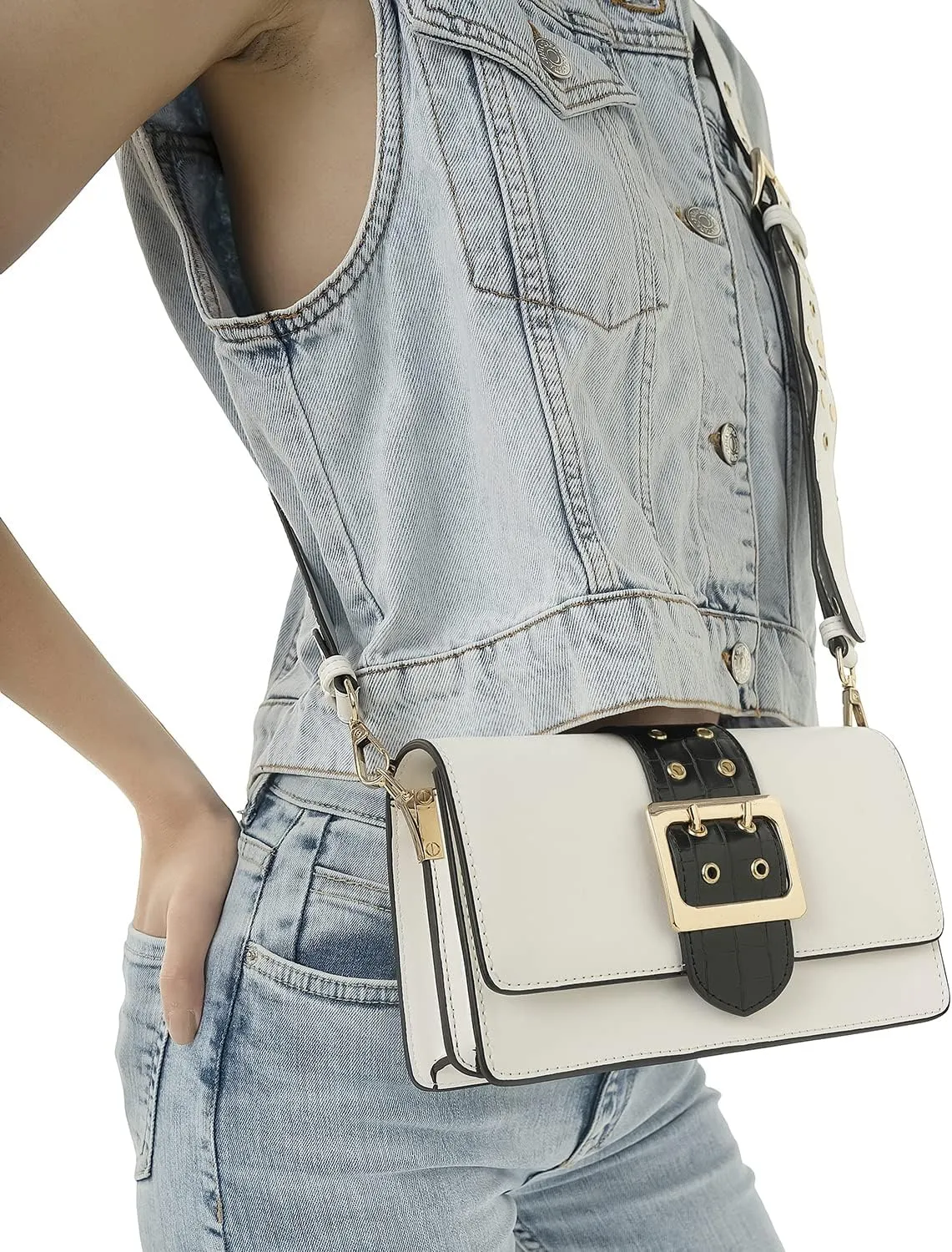 Adrianne Women's Metal Buckle Shoulder Bag with Adjustable and Removable Shoulder Strap