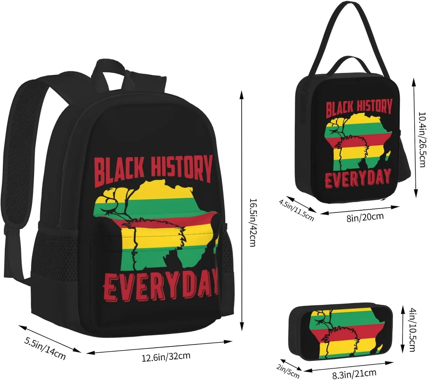 Aesthetic Africa Map and Black History Month Multifunctional Pocket Backpack Crossbody Lunch Bag Pencil Case 3Pcs Set Large Capacity Backpack