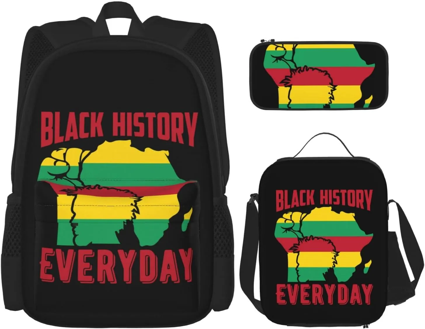 Aesthetic Africa Map and Black History Month Multifunctional Pocket Backpack Crossbody Lunch Bag Pencil Case 3Pcs Set Large Capacity Backpack