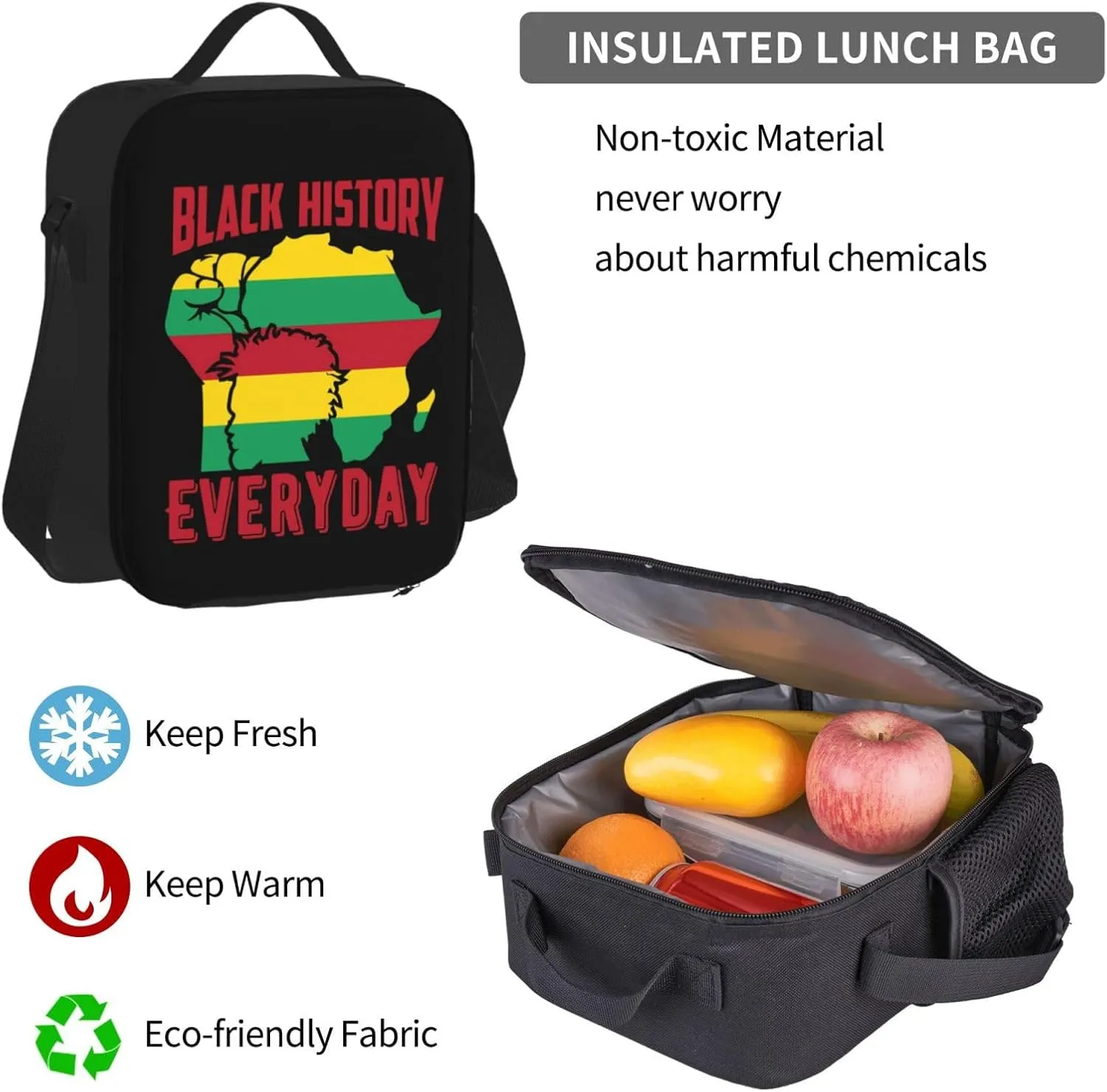 Aesthetic Africa Map and Black History Month Multifunctional Pocket Backpack Crossbody Lunch Bag Pencil Case 3Pcs Set Large Capacity Backpack