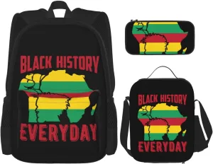 Aesthetic Africa Map and Black History Month Multifunctional Pocket Backpack Crossbody Lunch Bag Pencil Case 3Pcs Set Large Capacity Backpack