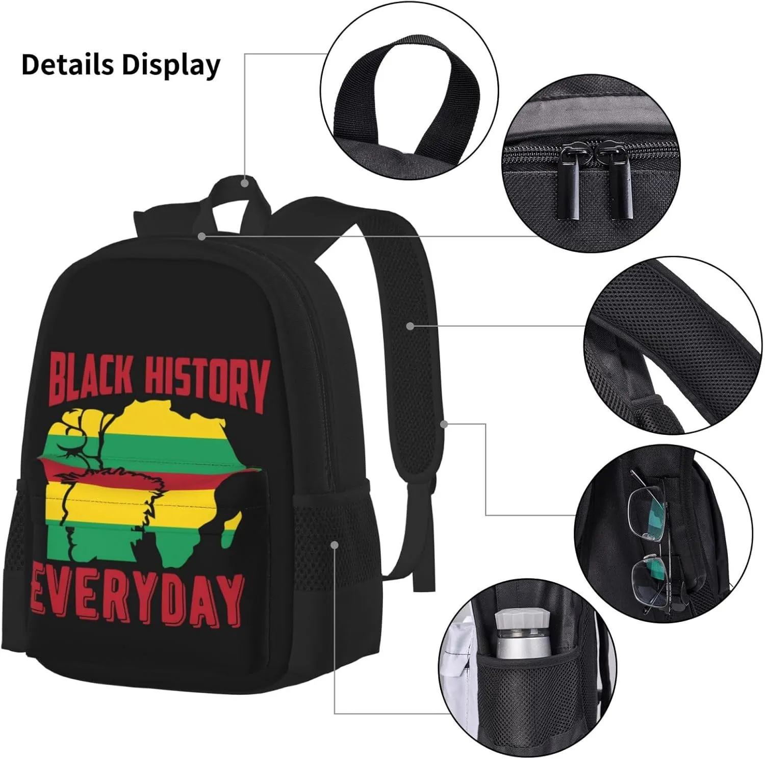 Aesthetic Africa Map and Black History Month Multifunctional Pocket Backpack Crossbody Lunch Bag Pencil Case 3Pcs Set Large Capacity Backpack