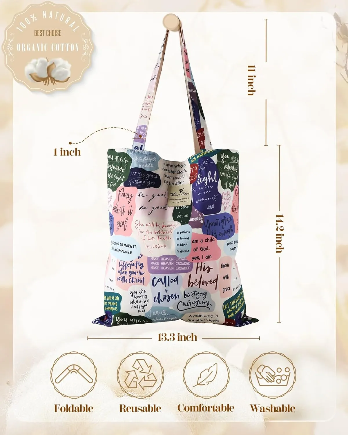 Aesthetic Cotton Tote Bag for Women - Reusable Shoulder Bag with Buckle Fabric Bag for Gym, Travel, Work