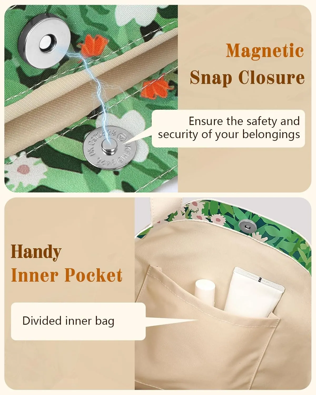 Aesthetic Cotton Tote Bag for Women - Reusable Shoulder Bag with Buckle Fabric Bag for Gym, Travel, Work