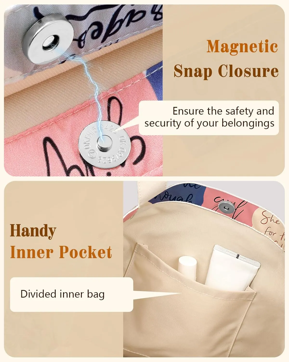 Aesthetic Cotton Tote Bag for Women - Reusable Shoulder Bag with Buckle Fabric Bag for Gym, Travel, Work