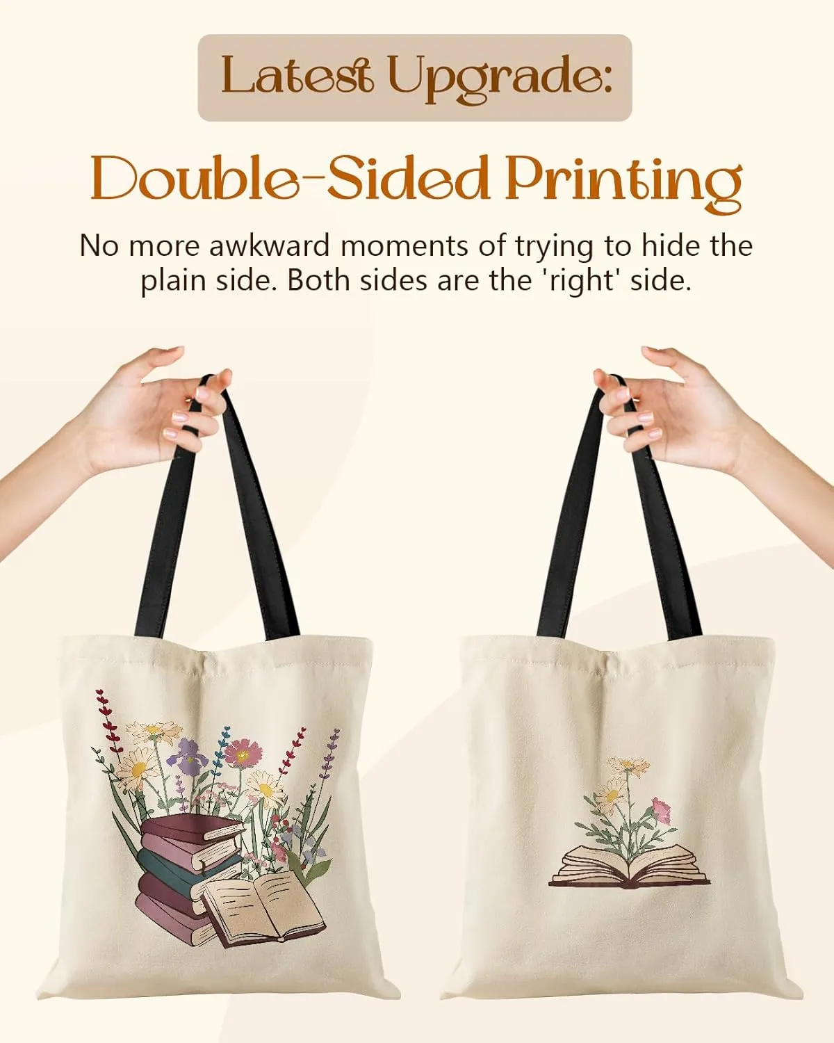 Aesthetic Tote Bag for Girls - with Magnetic Buckle and Zipper Inner Pocket for Women Lady Canvas Cotton Tote Bag