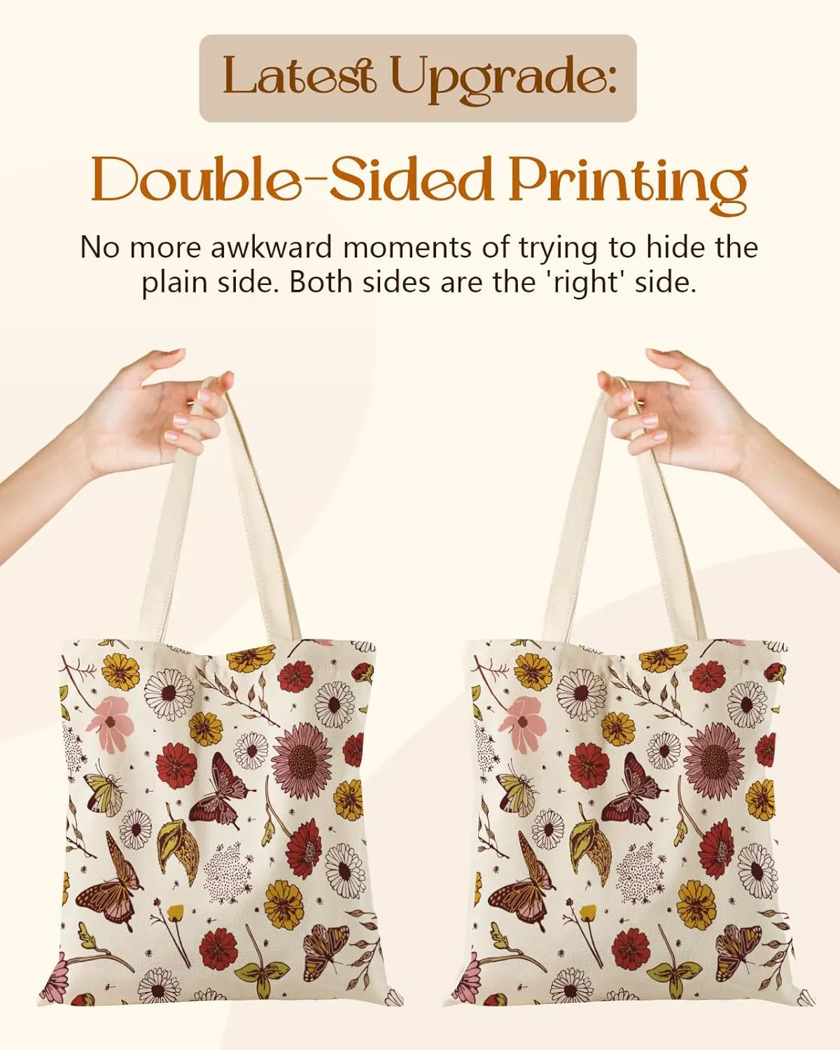 Aesthetic Tote Bag for Girls - with Magnetic Buckle and Zipper Inner Pocket for Women Lady Canvas Cotton Tote Bag