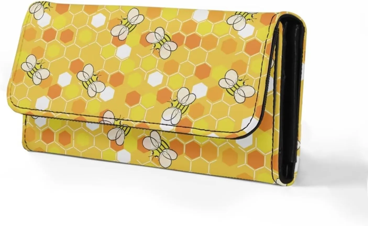 AFPANQZ Womens Clutch Long Wallets, Leather Trifold Multi Card Holder Slots Wallet, Funny Bee Pattern Clutch Long Purse for Women Ladies Travel Purses with Phone Holder Zip Coin Pocket Yellow