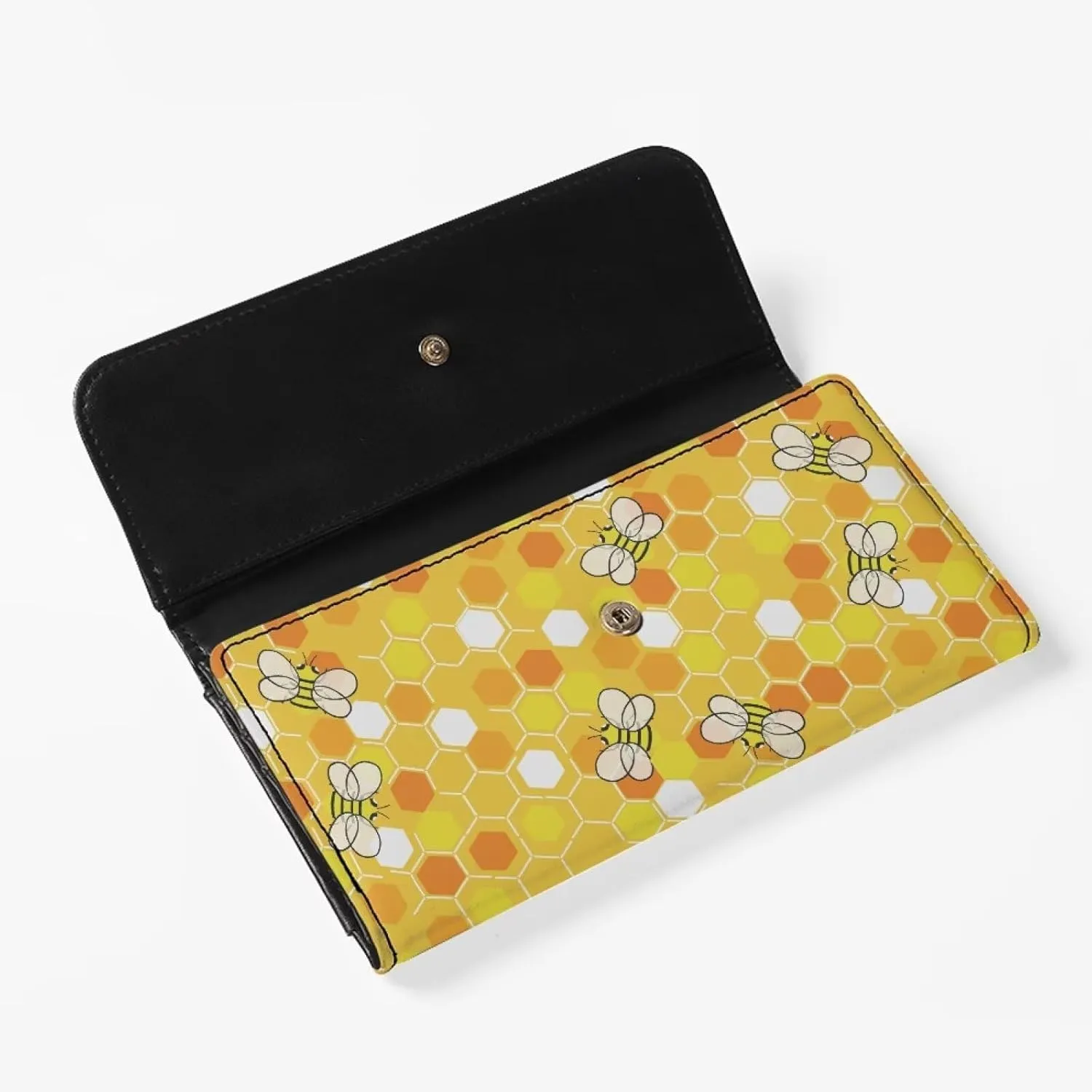 AFPANQZ Womens Clutch Long Wallets, Leather Trifold Multi Card Holder Slots Wallet, Funny Bee Pattern Clutch Long Purse for Women Ladies Travel Purses with Phone Holder Zip Coin Pocket Yellow
