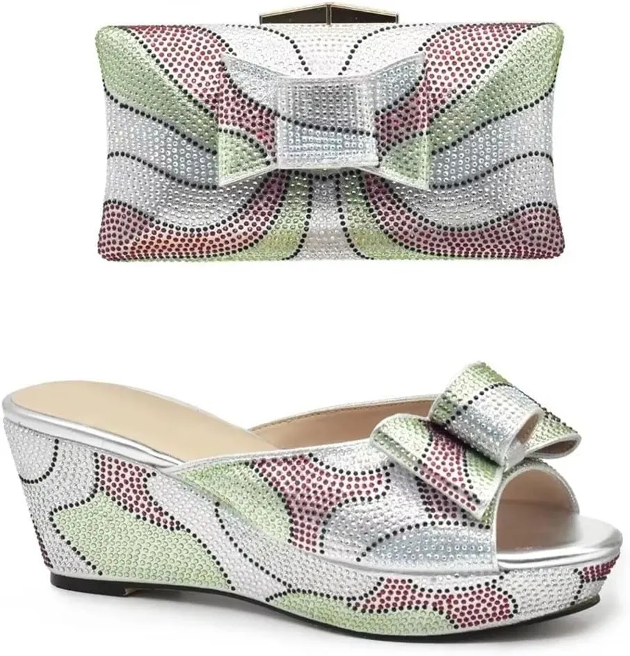 African Bridal Innovation Crystal Heels Interchangeable Clutch Bag Rhinestone Decor